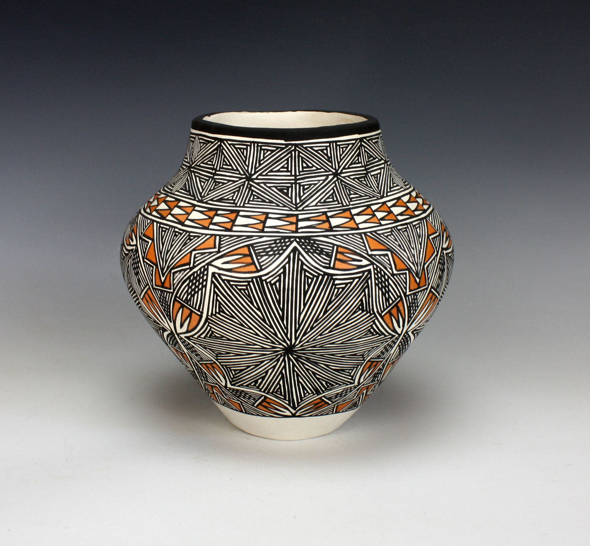 Acoma Pueblo Native American Pottery Medium Fine Line Olla - Monroe Victorino