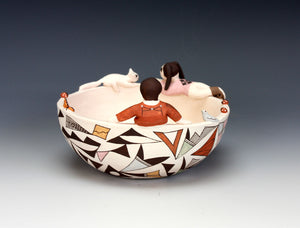 Acoma Pueblo Native American Indian Pottery Friendship Bowl - Judy Lewis