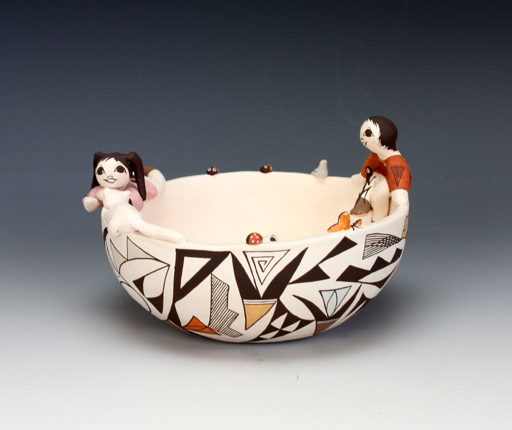 Acoma Pueblo Native American Indian Pottery Friendship Bowl - Judy Lewis