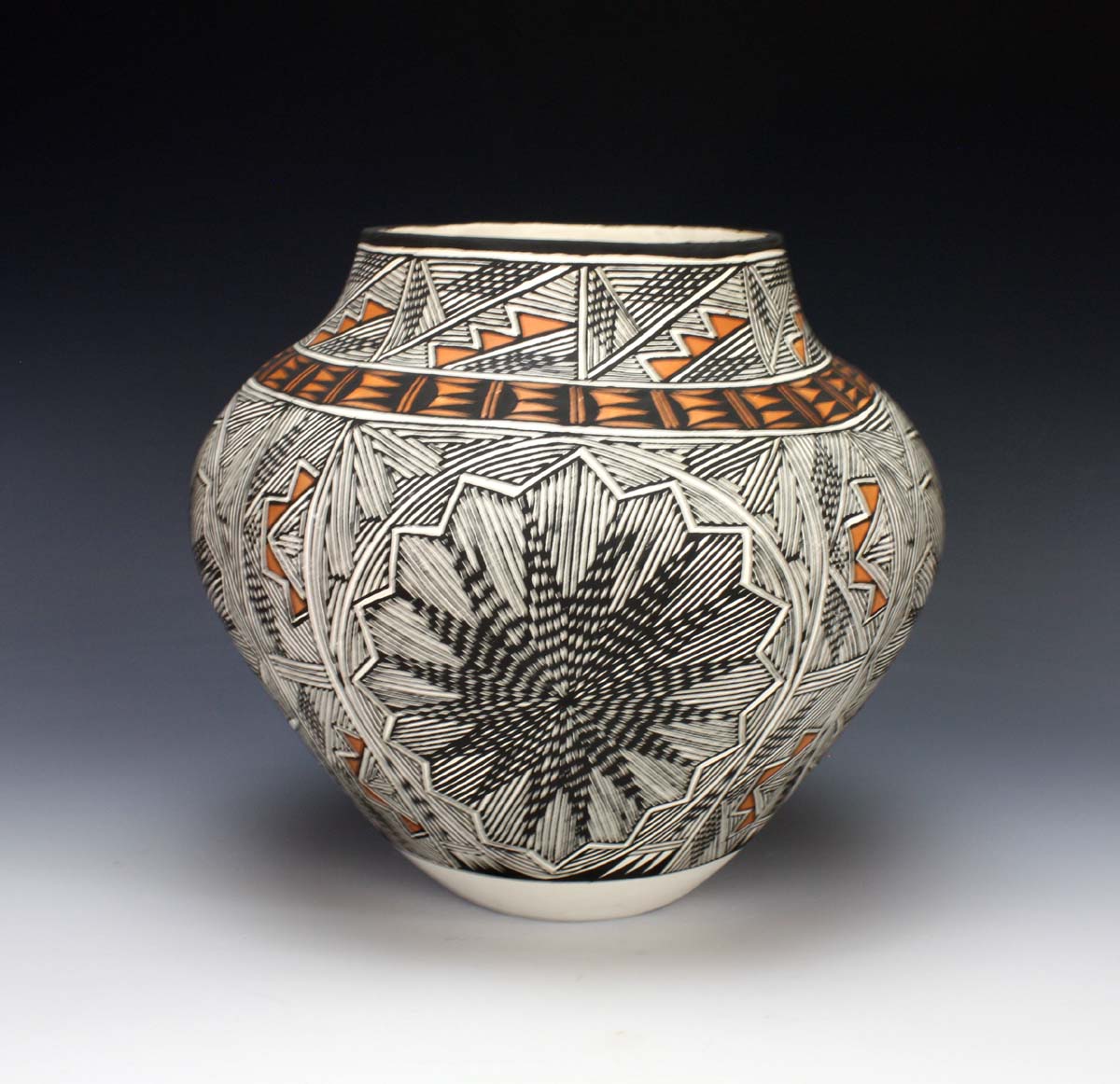 Acoma Pueblo Native American Pottery Fine Line Olla #2 - Monroe Victorino