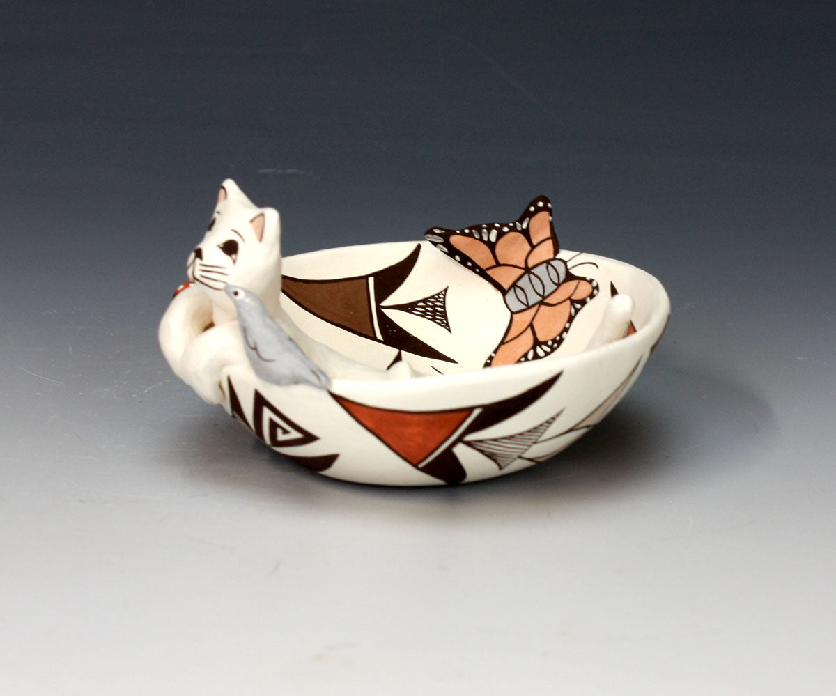 Acoma Pueblo Native American Indian Pottery Cat Bowl - Judy Lewis