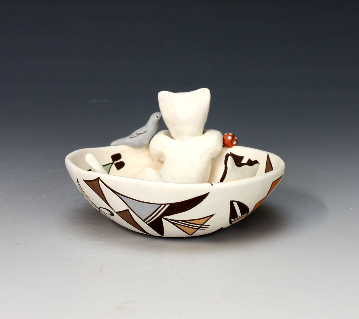 Acoma Pueblo Native American Indian Pottery Cat Bowl - Judy Lewis