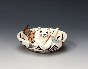 Acoma Pueblo Native American Indian Pottery Cat Bowl - Judy Lewis