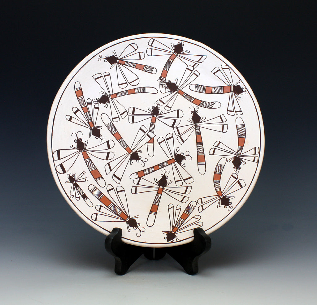 Acoma Pueblo Native American Indian Pottery Dragonfly Plate - Franklin Peters