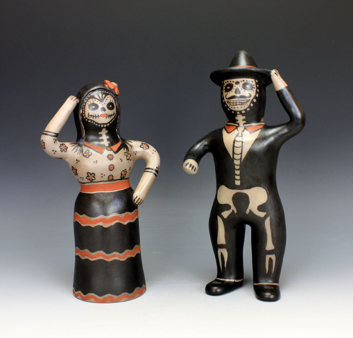 Cochiti Pueblo Native American Indian Pottery Dia De Los Muertos Couple - Mary Janice Ortiz