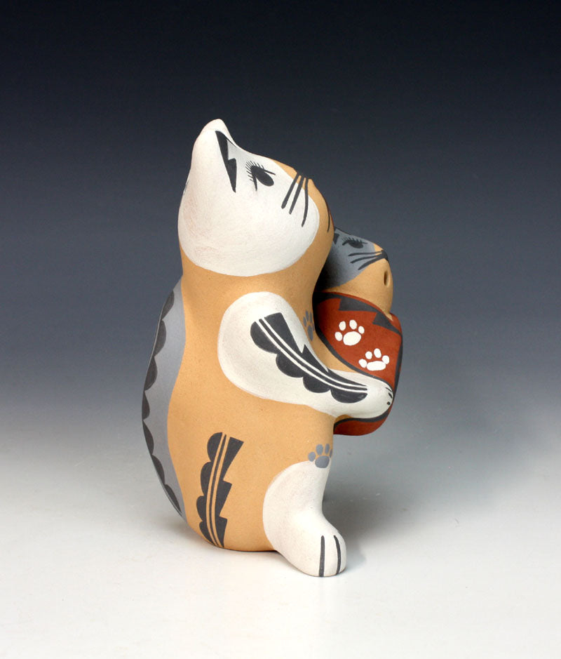 Jemez Pueblo American Indian Pottery Cat Storyteller #2 - Darrick Tsosie