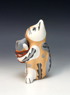 Jemez Pueblo American Indian Pottery Cat Storyteller #2 - Darrick Tsosie