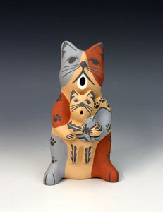 Jemez Pueblo American Indian Pottery Cat Storyteller #3 - Darrick Tsosie