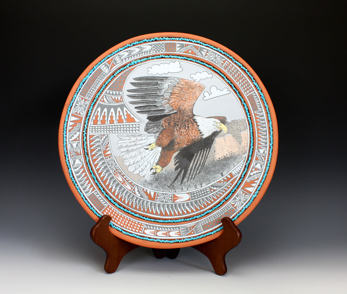 Jemez Pueblo American Indian Pottery Eagle Plate Turquoise - Scott Small