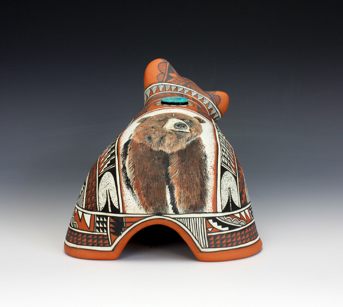 Jemez Pueblo American Indian Pottery Large Bear Figure - Scott Small