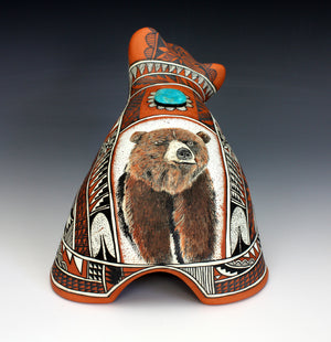 Jemez Pueblo American Indian Pottery Large Bear Figure - Scott Small