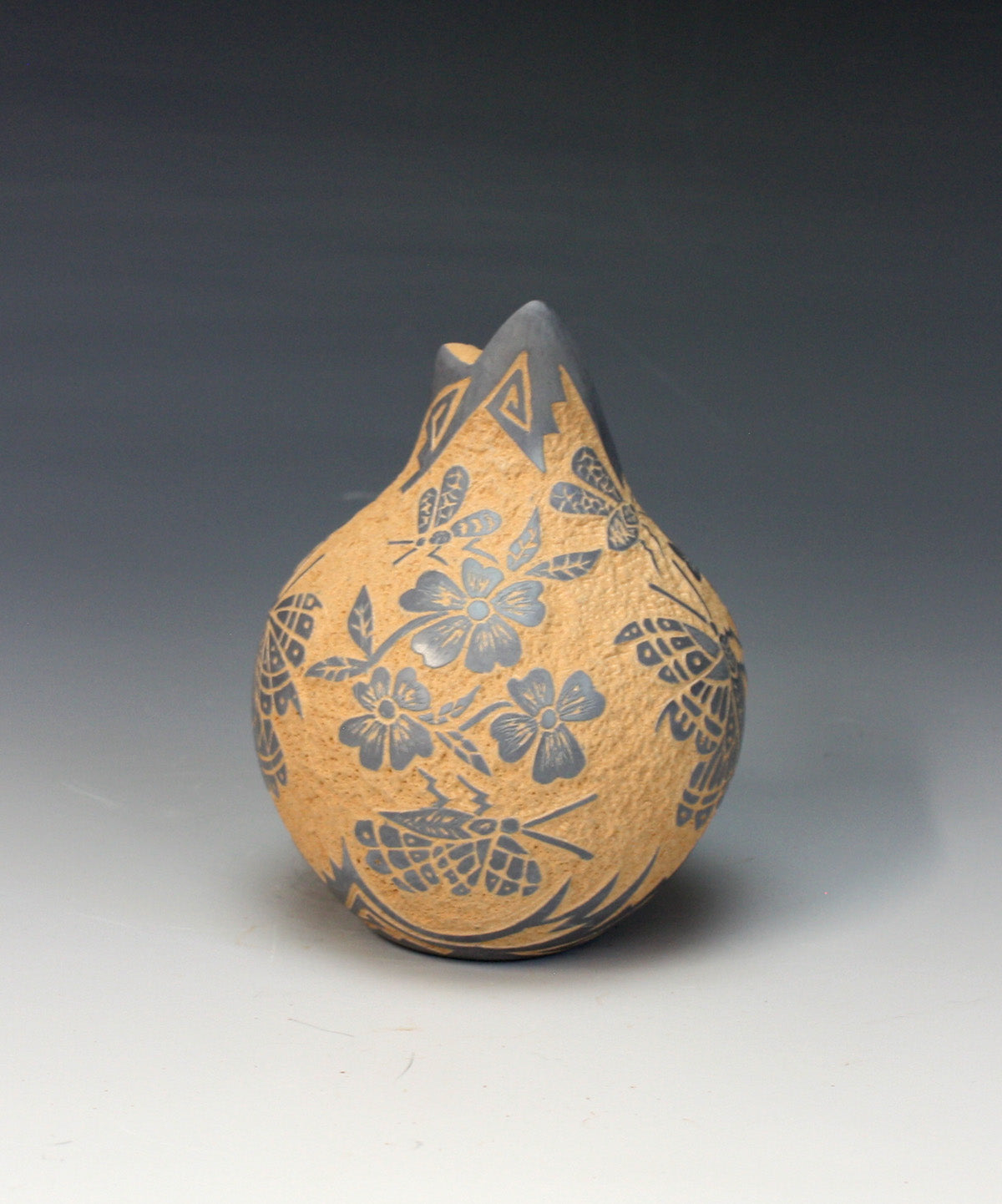 Jemez Pueblo American Indian Pottery Butterfly Etched Vase #1 - Georgia Vigil