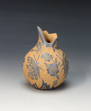 Jemez Pueblo American Indian Pottery Butterfly Etched Vase #1 - Georgia Vigil