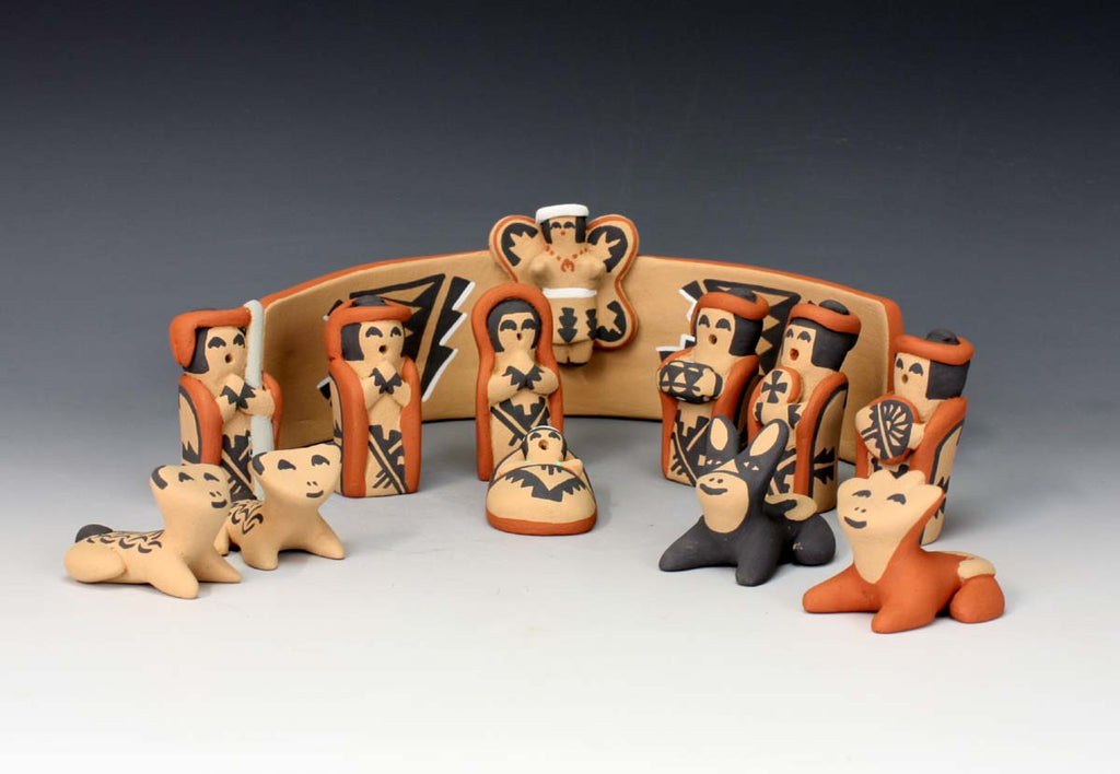 Jemez Pueblo Native American Pottery 12 Piece Nativity Set - Vernida Toya