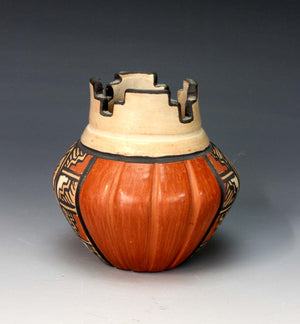 Jemez Pueblo American Indian Pottery Corn Kiva Vase - Virginia Ponca Fragua