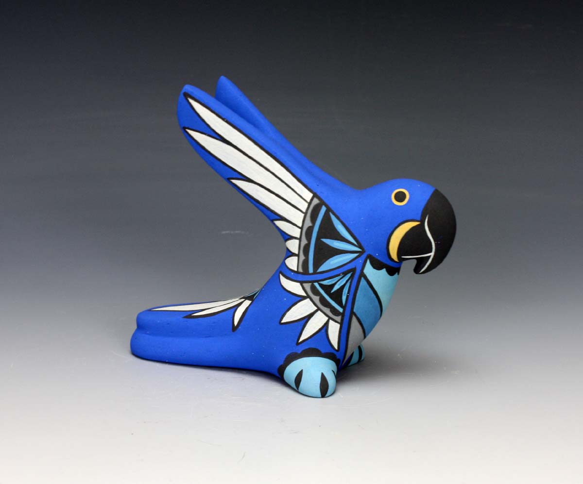 Jemez Pueblo American Indian Pottery Blue Parrot #1 - Darrick Tsosie