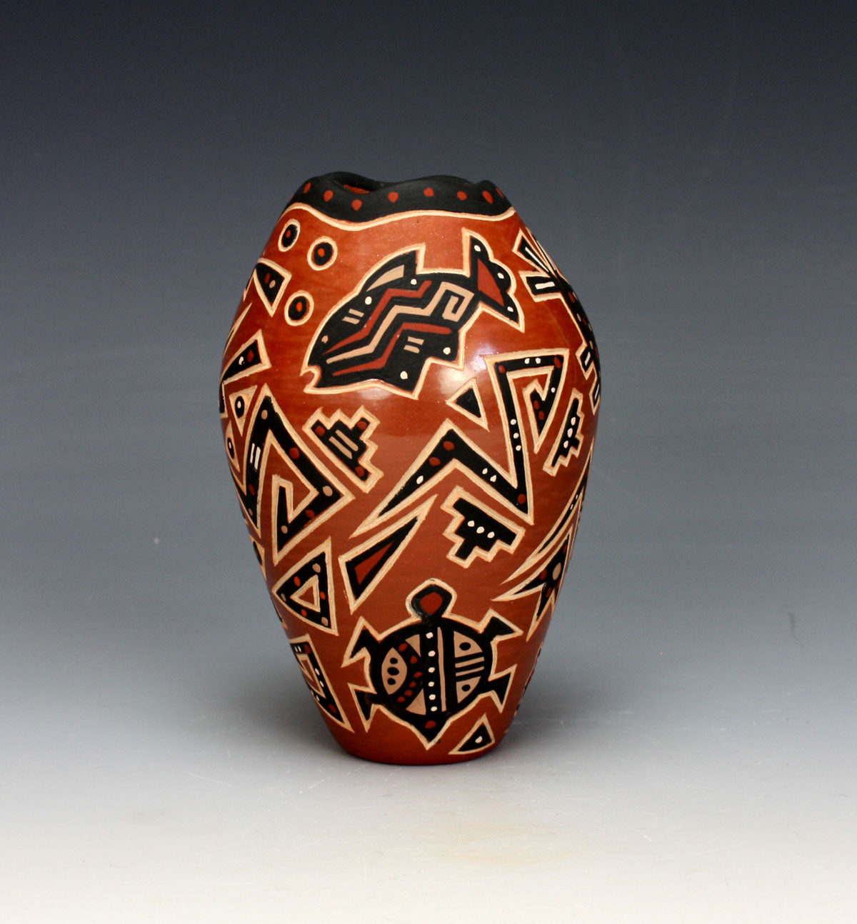 Jemez Pueblo American Indian Pottery Turtle & Fish Vase - Glendora Fragua