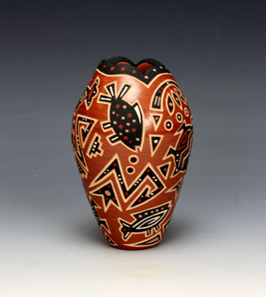 Jemez Pueblo American Indian Pottery Turtle & Fish Vase - Glendora Fragua