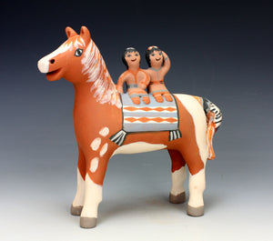 Jemez Pueblo American Indian Pottery Orange Horse Storyteller - Leonard Tsosie