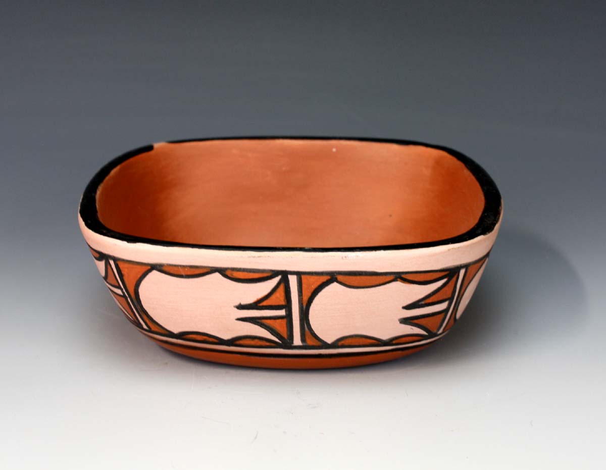 Kewa - Santo Domingo Pueblo American Indian Pottery Square Bowl - Xavier Lucero