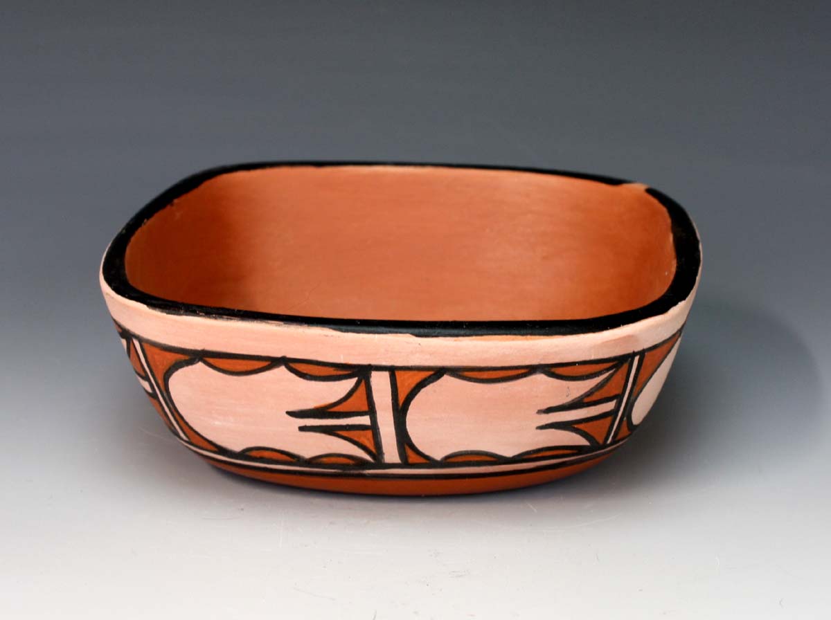 Kewa - Santo Domingo Pueblo American Indian Pottery Square Bowl - Xavier Lucero