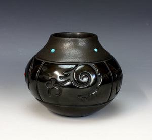 Santa Clara Pueblo Indian Pottery 4 Stories Jar - Linda Tafoya Sanchez
