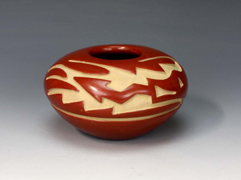 Santa Clara Pueblo Indian Pottery Redware Avanyu Bowl - Denise Chavarria