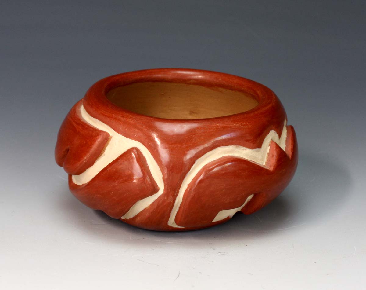 Santa Clara Pueblo Indian Pottery Redware Avanyu Bowl - Doug Tafoya