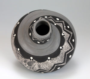 Jemez Pueblo American Indian Pottery Black & Grey Vase - Felicia Fragua