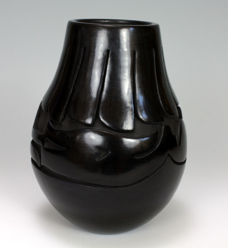Santa Clara Pueblo Indian Pottery Carved Lamp Vase - Mida Tafoya