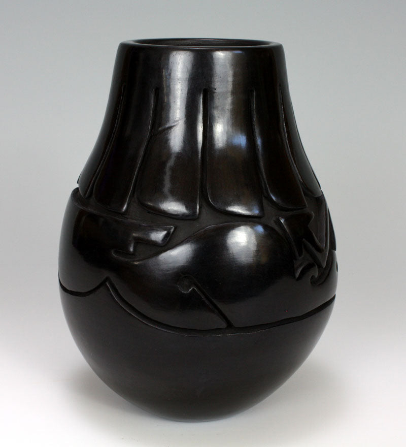 Santa Clara Pueblo Indian Pottery Carved Lamp Vase - Mida Tafoya