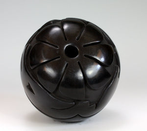 Santa Clara Pueblo Indian Pottery Carved Seed Pot - Mida Tafoya