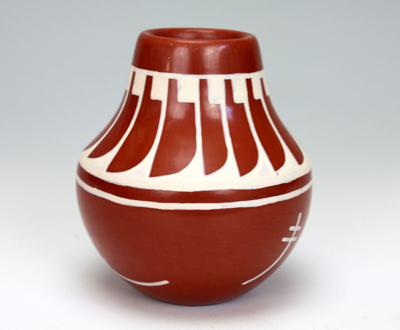 San Ildefonso Pueblo Indian Pottery Redware Feather Vase - Brenda Fender