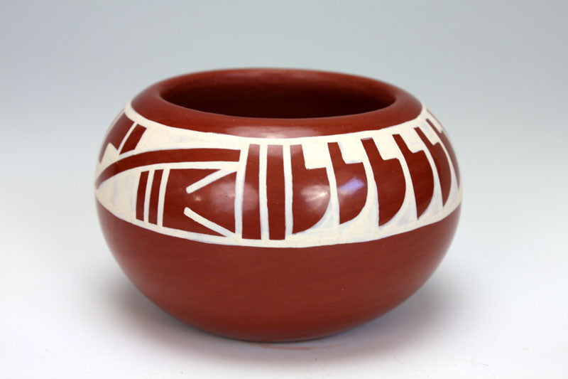 San Ildefonso Pueblo Indian Pottery Redware Feather Bowl - Brenda Fender