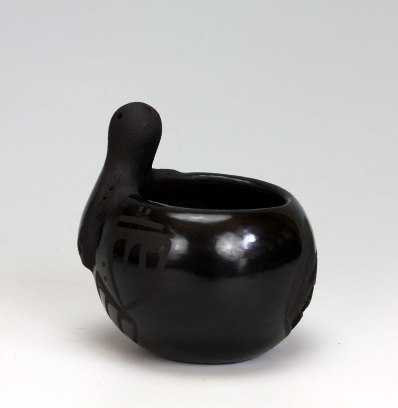 Santa Clara Pueblo Indian Pottery Turtle Bowl - Birdell "Vine Flower" Bourdon