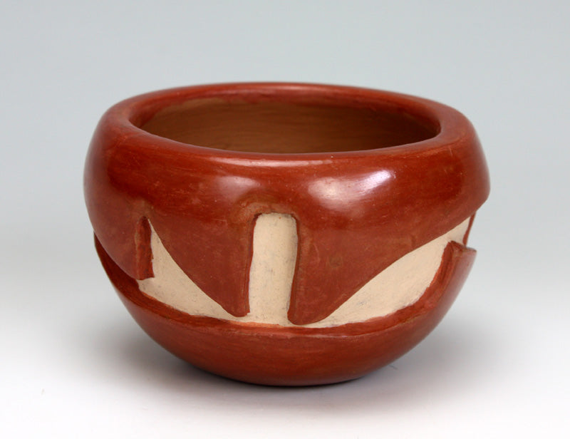 Santa Clara Pueblo Indian Pottery Red Carved Bowl - Mary Cain