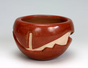 Santa Clara Pueblo Indian Pottery Red Carved Bowl - Mary Cain
