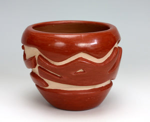 Santa Clara Pueblo Indian Pottery Red Carved Bowl #1 - Mary Cain