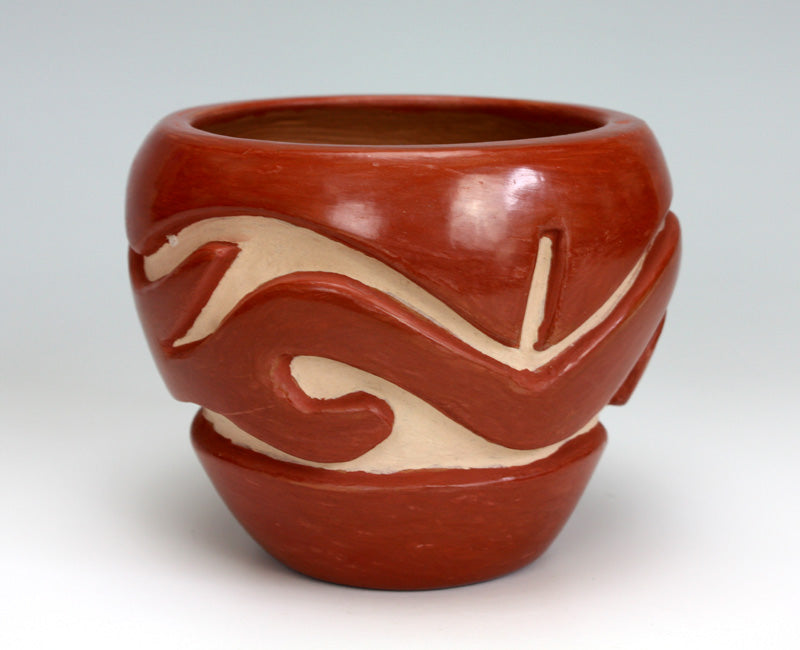 Santa Clara Pueblo Indian Pottery Red Carved Bowl #1 - Mary Cain