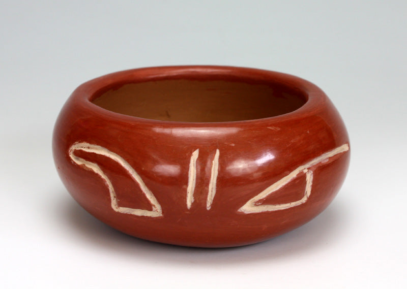 Santa Clara Pueblo Indian Pottery Red Carved Bowl #3 - Mary Cain