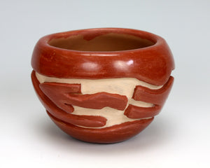 Santa Clara Pueblo Indian Pottery Red Carved Bowl #4 - Mary Cain
