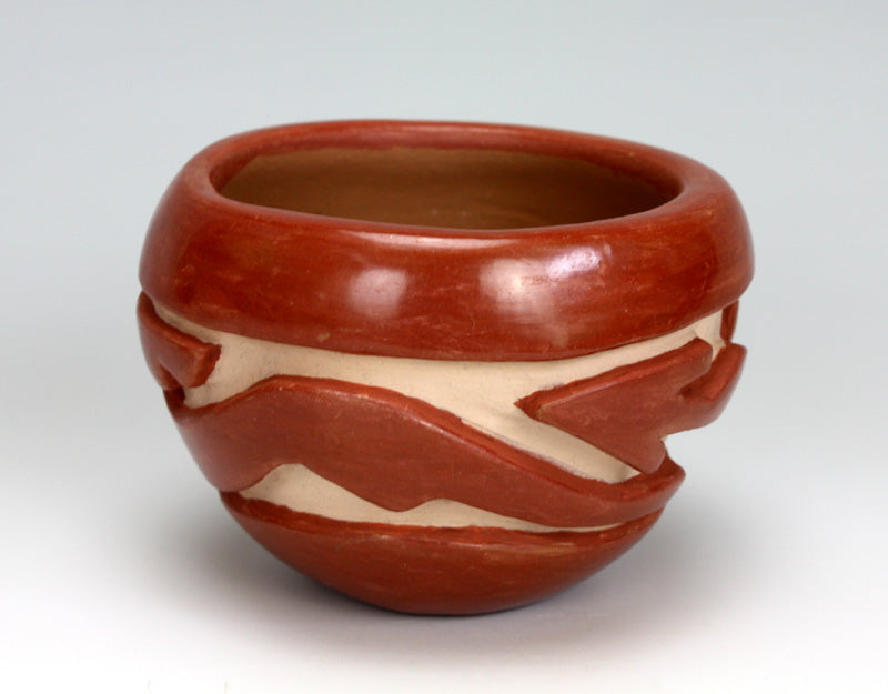 Santa Clara Pueblo Indian Pottery Red Carved Bowl #4 - Mary Cain