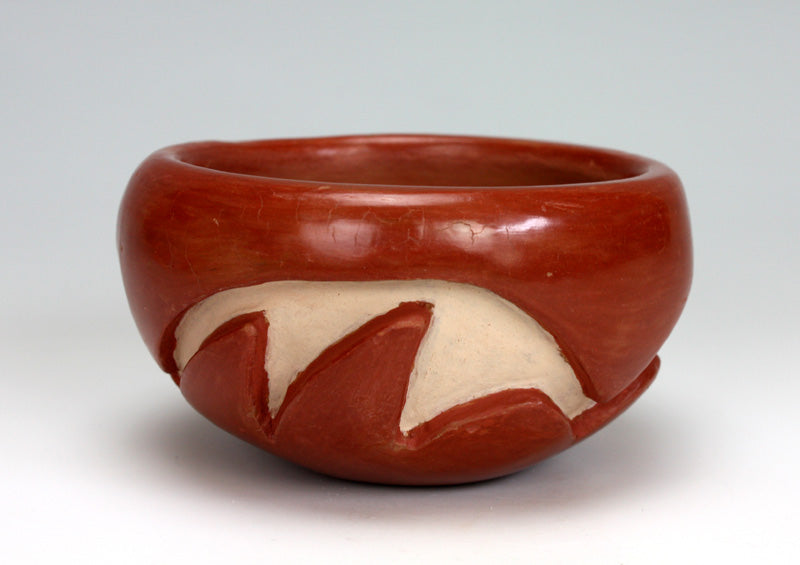 Santa Clara Pueblo Indian Pottery Red Carved Bowl #5 - Mary Cain