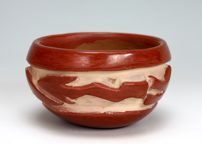 Santa Clara Pueblo Indian Pottery Red Carved Bowl #7 - Mary Cain