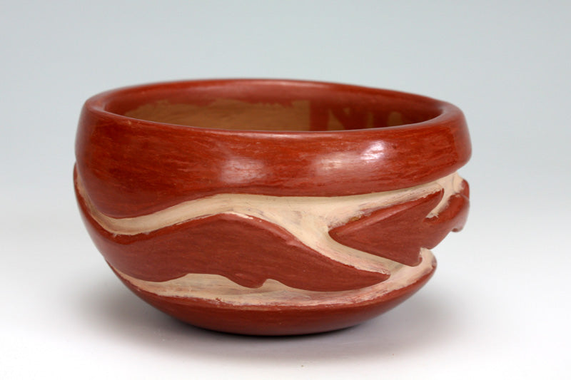 Santa Clara Pueblo Indian Pottery Red Carved Bowl #7 - Mary Cain