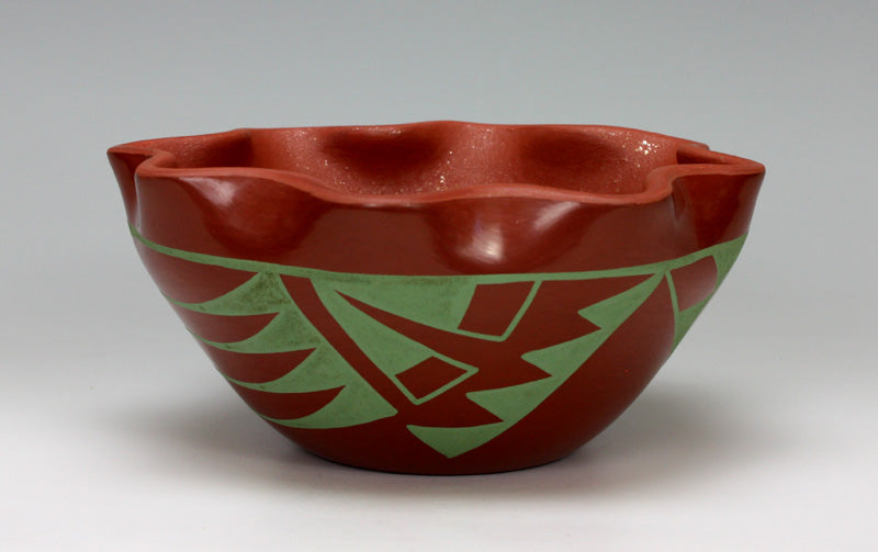 San Ildefonso Pueblo Indian Pottery Scalloped Bowl - Martha Appleleaf