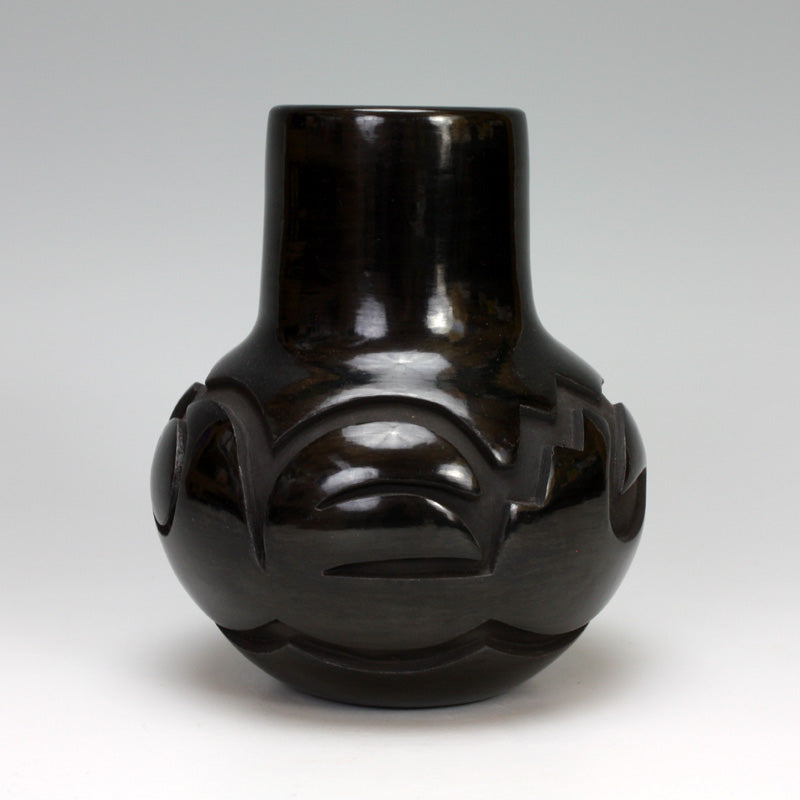 Santa Clara Pueblo Indian Pottery Carved Avanyu Jar - Sherry Tafoya