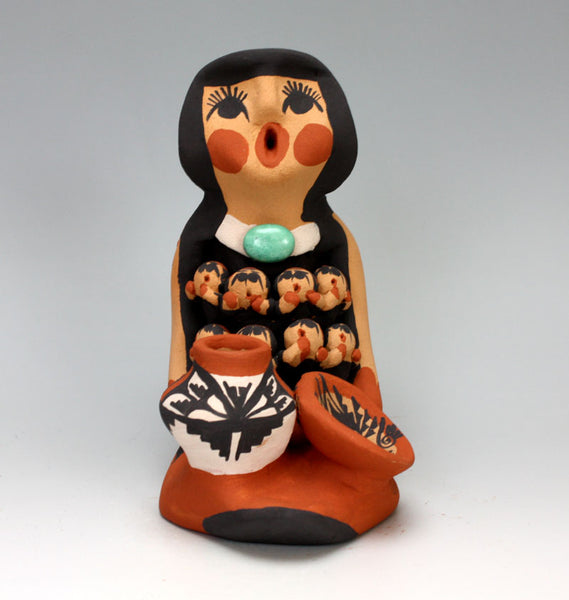 Signed Jemez Pottery Storyteller on sale by T Sando Vintage Native American Indian Deco