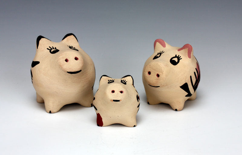 Jemez Pueblo American Indian Pottery Pig Family - Marie Chinana