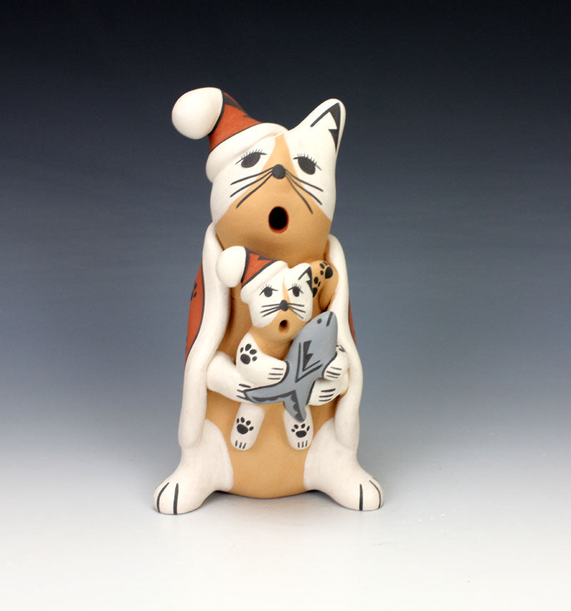 Jemez Pueblo American Indian Pottery Santa Cat Storyteller - Darrick Tsosie